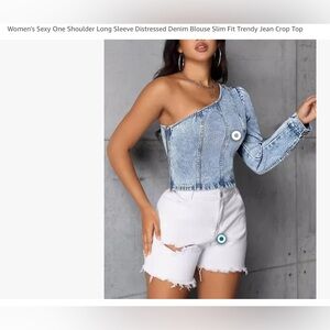 Women’s One Shoulder Denim Crop Top - Size Large